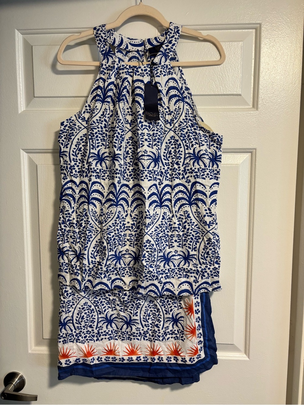 NEW 2 Piece Rachel Roy Blue and White Printed Halter Top with Wrap Skirt